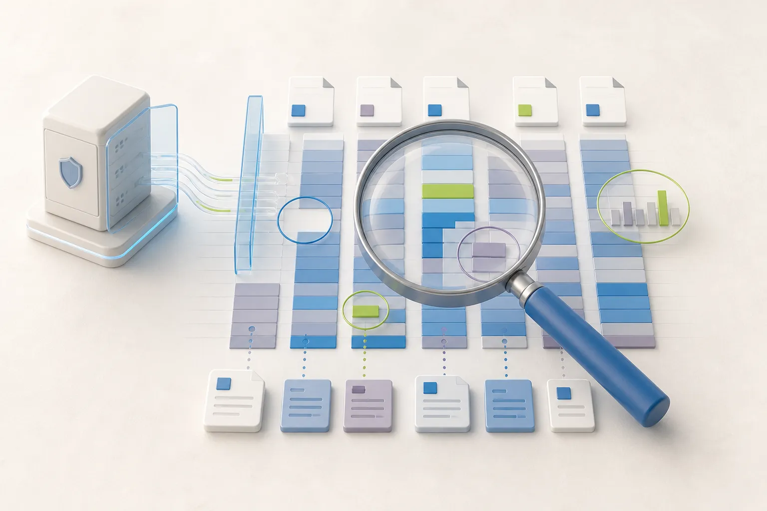 Eine geschützte Datenbasis wird auf Lücken, Doppelungen und statistische Auffälligkeiten untersucht